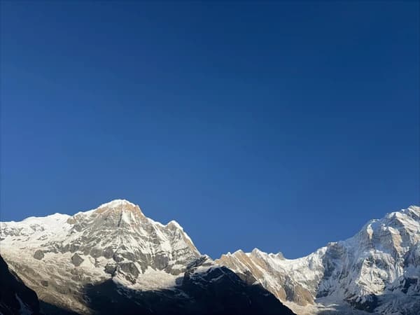 Annapurna Himalaya mountain view of Annapurna South, Annapurna Fang, and Annapurna 1